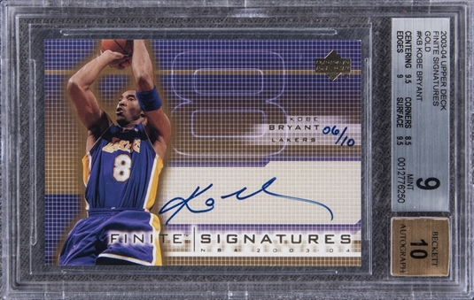 2003-04 Upper Deck Finite Signatures Gold #KB Kobe Bryant Signed Card (#06/10) - BGS MINT 9/BGS 10 - None Graded Higher 